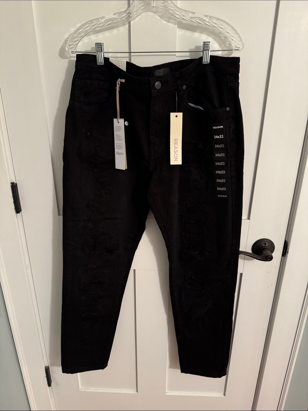Men’s Reason Black slim Jeans with Distressed Detail size 34 x 32